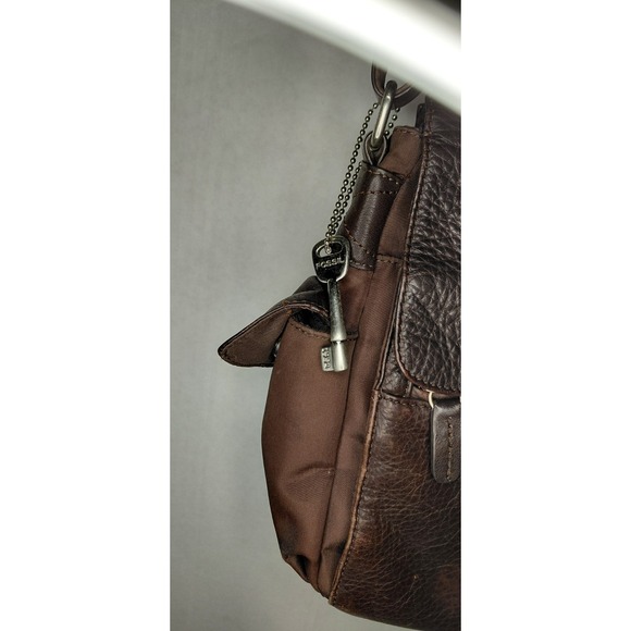 vintage brown leather Fossil crossbody messenger bag Y2k 90s professional Indie - Picture 6 of 13